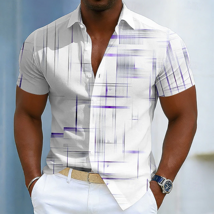 Men's Patterned Button-Up Shirt – Modern Short Sleeve Summer Fit