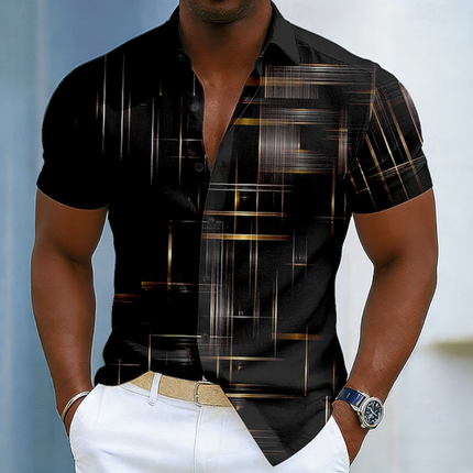 Men's Patterned Button-Up Shirt – Modern Short Sleeve Summer Fit