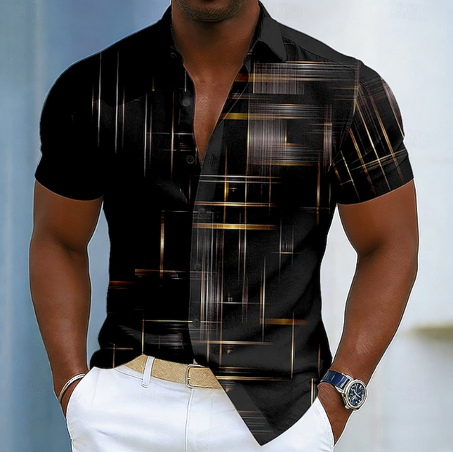 Men's Patterned Button-Up Shirt – Modern Short Sleeve Summer Fit