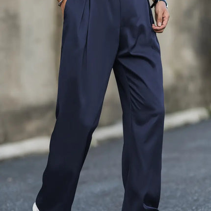 Men's Pleated Trousers – Relaxed Wide Leg Tailored Cut