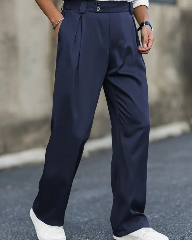 Men's Pleated Trousers – Relaxed Wide Leg Tailored Cut