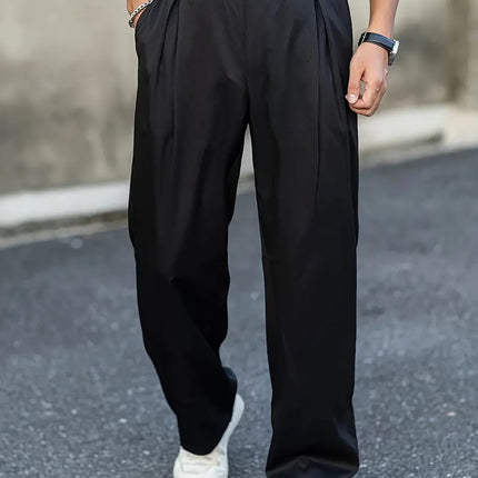 Men's Pleated Trousers – Relaxed Wide Leg Tailored Cut