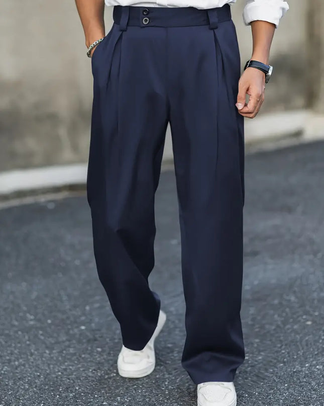 Men's Pleated Trousers – Relaxed Wide Leg Tailored Cut