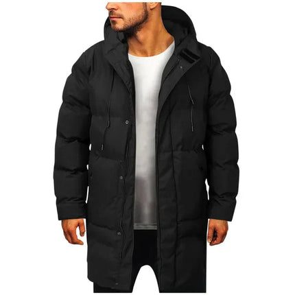 Men's Puffer Coat in Long Cut – Hooded Quilted Winter Layer