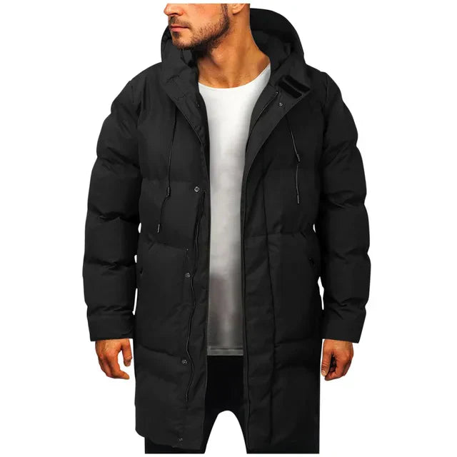 Men's Puffer Coat in Long Cut – Hooded Quilted Winter Layer