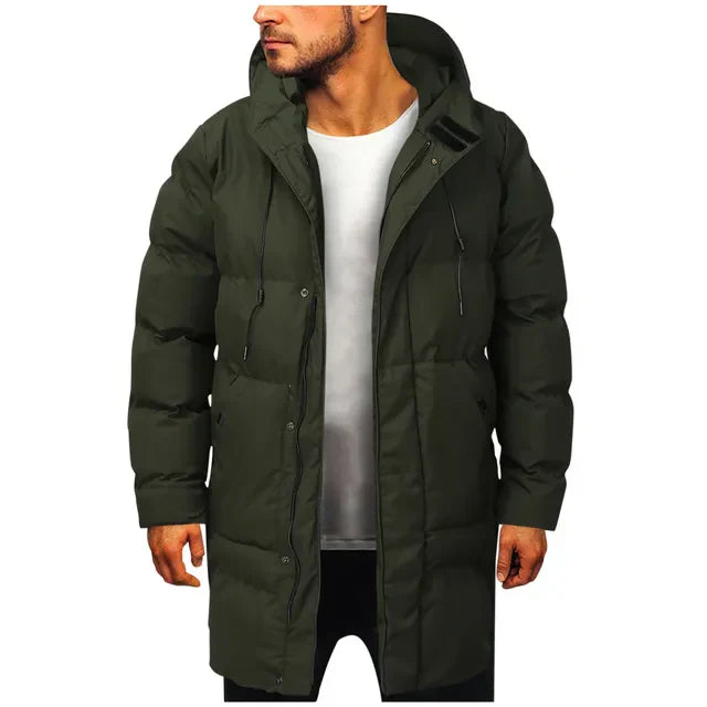 Men's Puffer Coat in Long Cut – Hooded Quilted Winter Layer