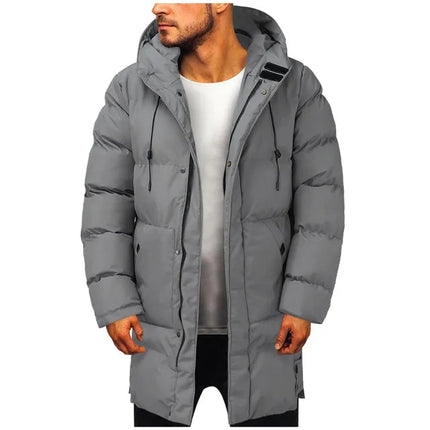 Men's Puffer Coat in Long Cut – Hooded Quilted Winter Layer