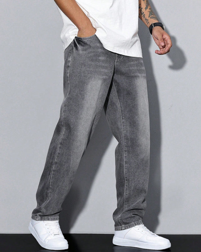 Men's Relaxed Fit Jeans – Washed Straight Leg Everyday Denim