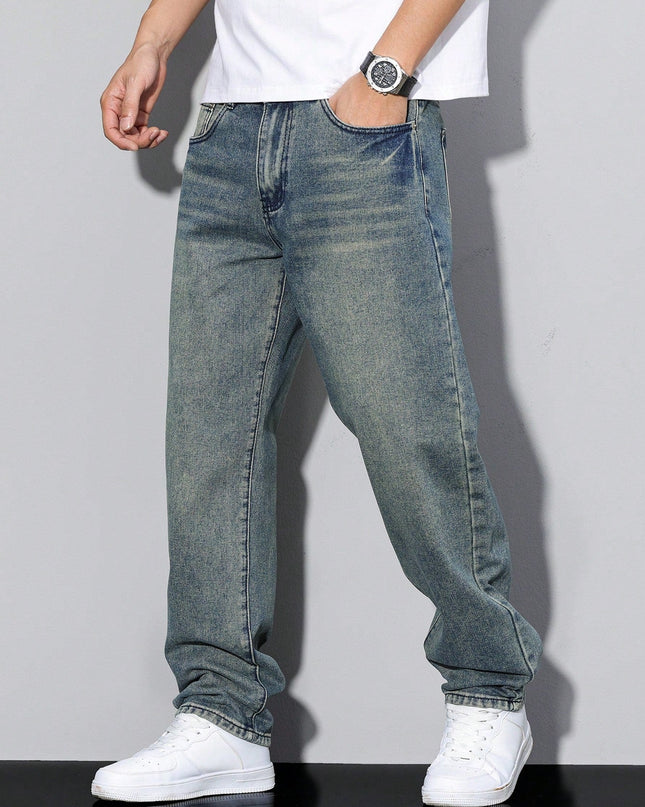 Men's Relaxed Fit Jeans – Washed Straight Leg Everyday Denim