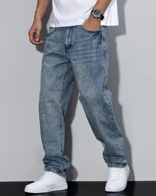 Men's Relaxed Fit Jeans – Washed Straight Leg Everyday Denim
