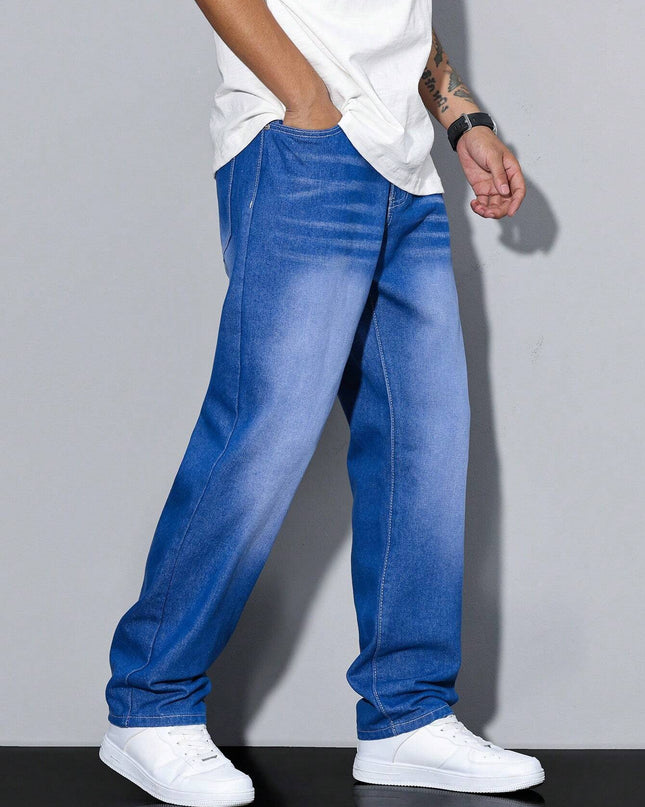 Men's Relaxed Fit Jeans – Washed Straight Leg Everyday Denim