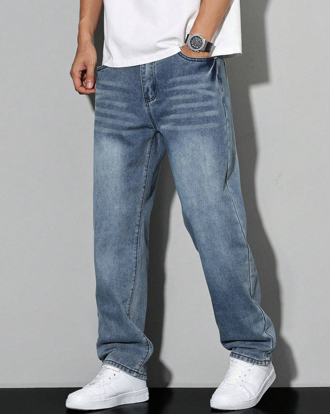 Men's Relaxed Fit Jeans – Washed Straight Leg Everyday Denim