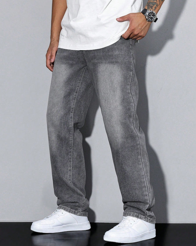 Men's Relaxed Fit Jeans – Washed Straight Leg Everyday Denim