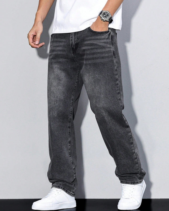 Men's Relaxed Fit Jeans – Washed Straight Leg Everyday Denim
