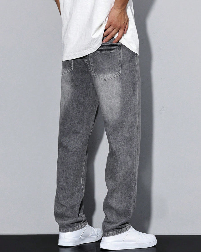Men's Relaxed Fit Jeans – Washed Straight Leg Everyday Denim