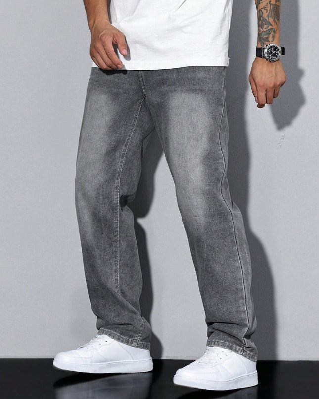 Men's Relaxed Fit Jeans – Washed Straight Leg Everyday Denim