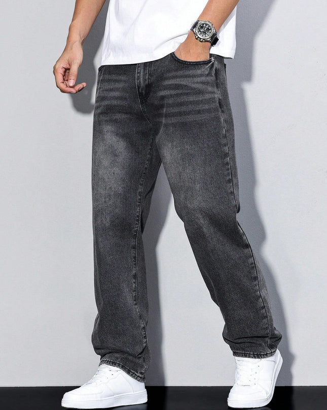 Men's Relaxed Fit Jeans – Washed Straight Leg Everyday Denim