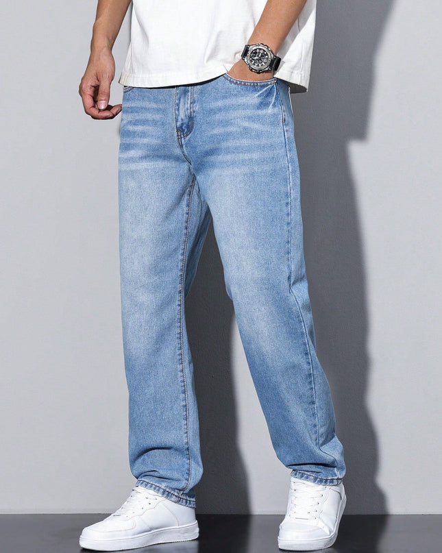 Men's Relaxed Fit Jeans – Washed Straight Leg Everyday Denim
