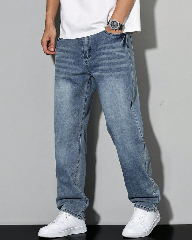Men's Relaxed Fit Jeans – Washed Straight Leg Everyday Denim