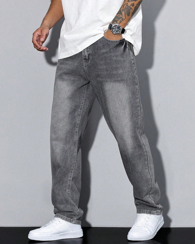 Men's Relaxed Fit Jeans – Washed Straight Leg Everyday Denim