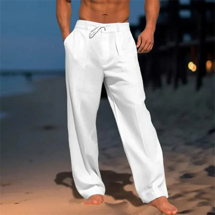 Men's Resort Linen Trousers – Relaxed Drawstring Wide Leg