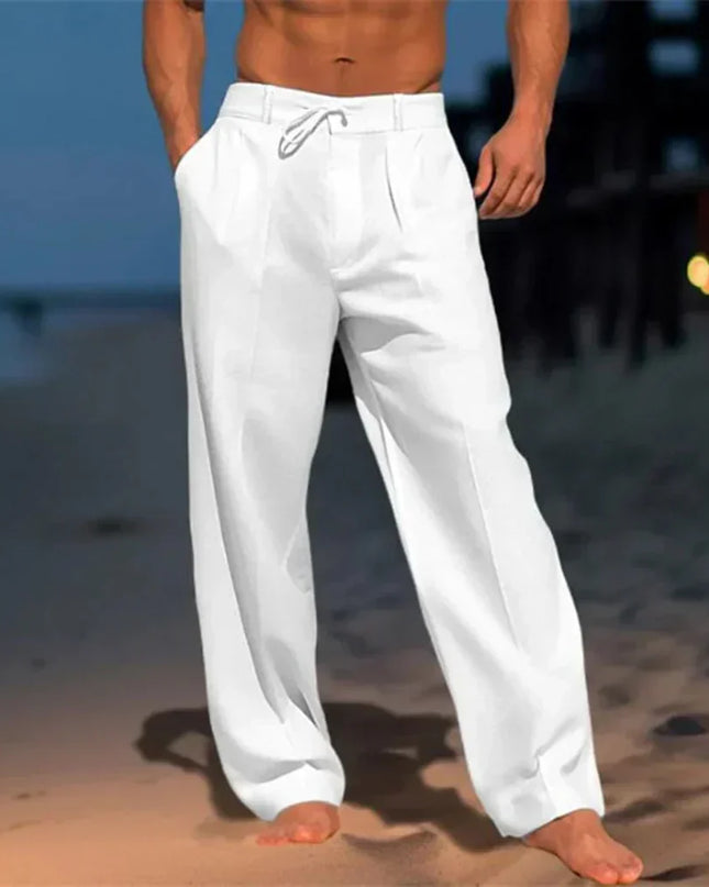 Men's Resort Linen Trousers – Relaxed Drawstring Wide Leg