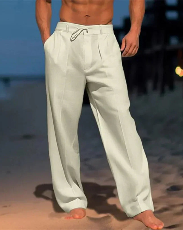 Men's Resort Linen Trousers – Relaxed Drawstring Wide Leg