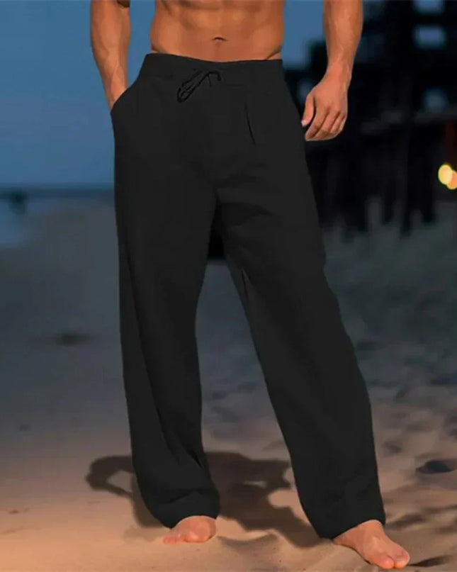 Men's Resort Linen Trousers – Relaxed Drawstring Wide Leg