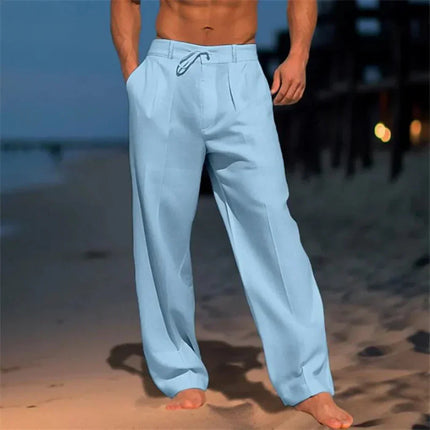 Men's Resort Linen Trousers – Relaxed Drawstring Wide Leg