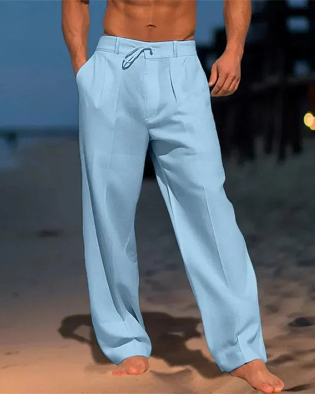 Men's Resort Linen Trousers – Relaxed Drawstring Wide Leg