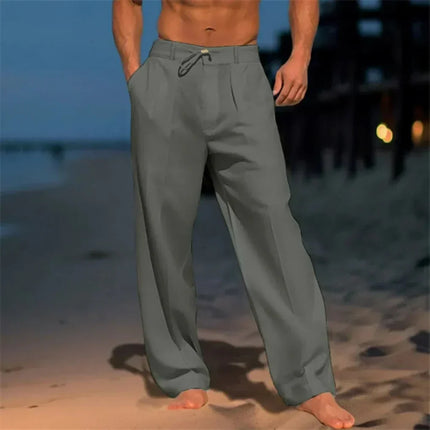 Men's Resort Linen Trousers – Relaxed Drawstring Wide Leg