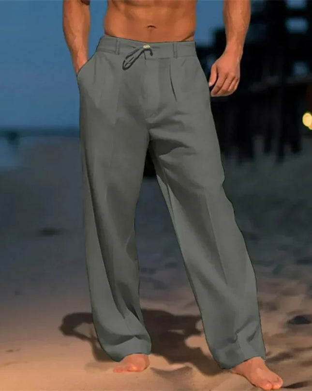 Men's Resort Linen Trousers – Relaxed Drawstring Wide Leg