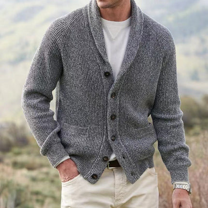 Men's Shawl Collar Cardigan – Button Front Heritage Knit