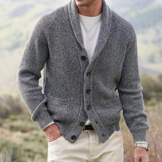 Men's Shawl Collar Cardigan – Button Front Heritage Knit