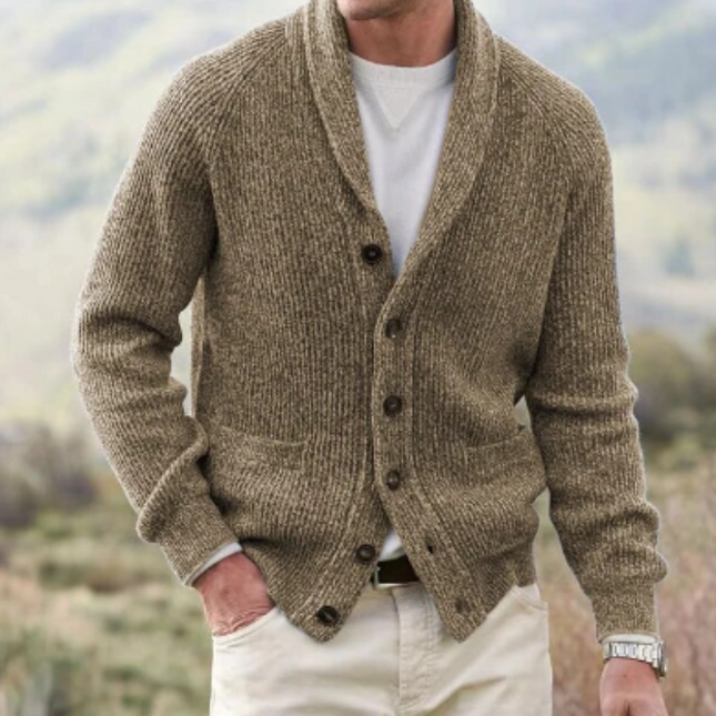 Men's Shawl Collar Cardigan – Button Front Heritage Knit