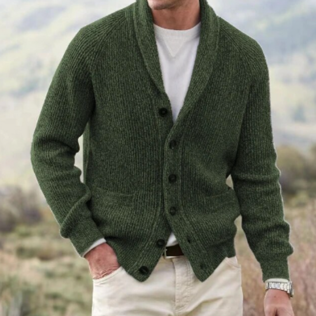 Men's Shawl Collar Cardigan – Button Front Heritage Knit