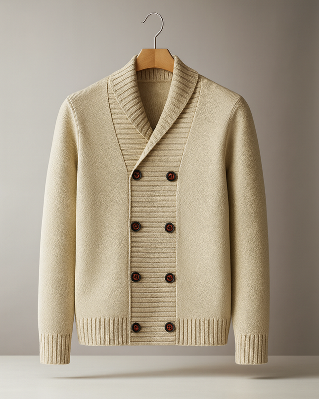 Men's Shawl Collar Cardigan – Double-Breasted Heritage Knit