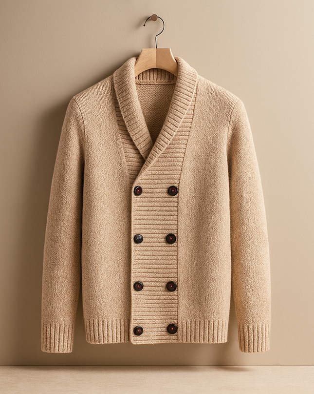 Men's Shawl Collar Cardigan – Double-Breasted Heritage Knit