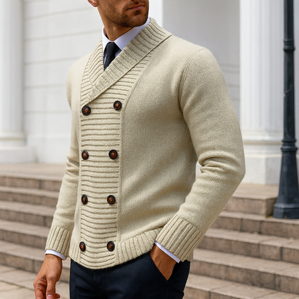 Men's Shawl Collar Cardigan – Double-Breasted Heritage Knit