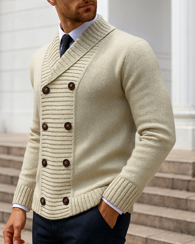 Men's Shawl Collar Cardigan – Double-Breasted Heritage Knit