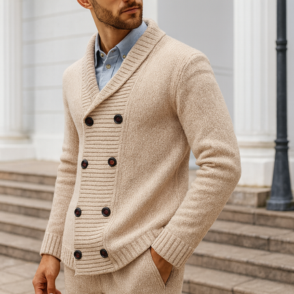 Men's Shawl Collar Cardigan – Double-Breasted Heritage Knit
