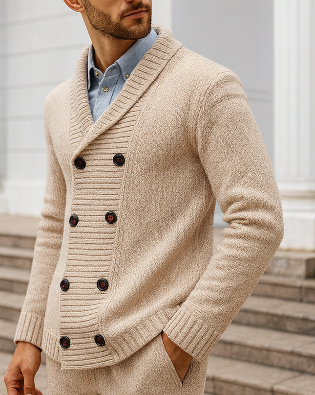 Men's Shawl Collar Cardigan – Double-Breasted Heritage Knit