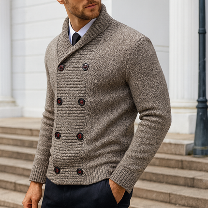 Men's Shawl Collar Cardigan – Double-Breasted Heritage Knit