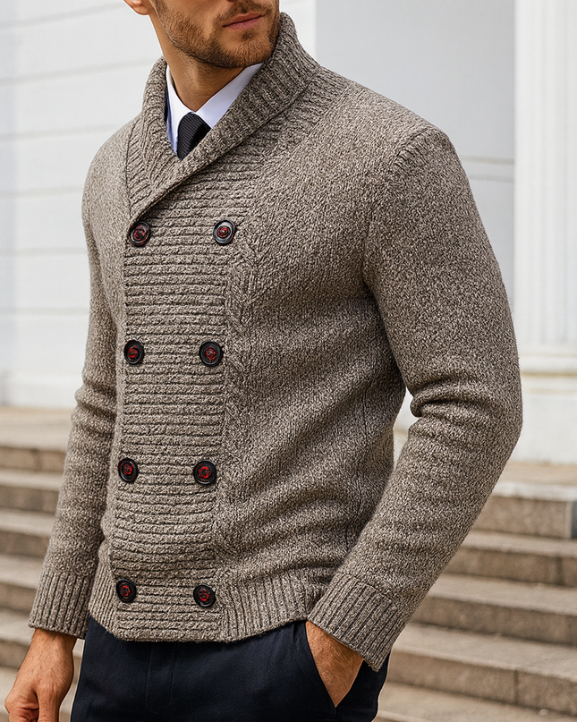 Men's Shawl Collar Cardigan – Double-Breasted Heritage Knit