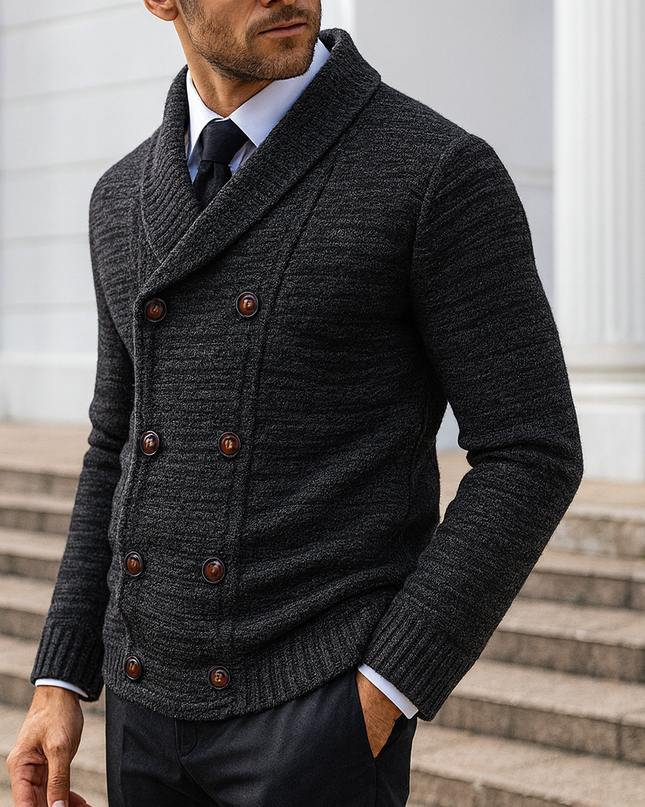 Men's Shawl Collar Cardigan – Double-Breasted Heritage Knit