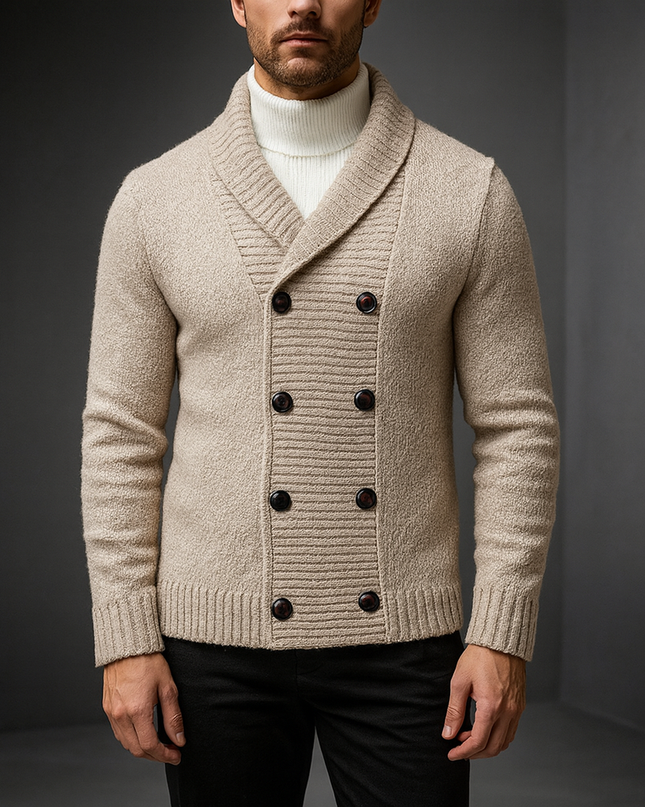 Men's Shawl Collar Cardigan – Double-Breasted Heritage Knit
