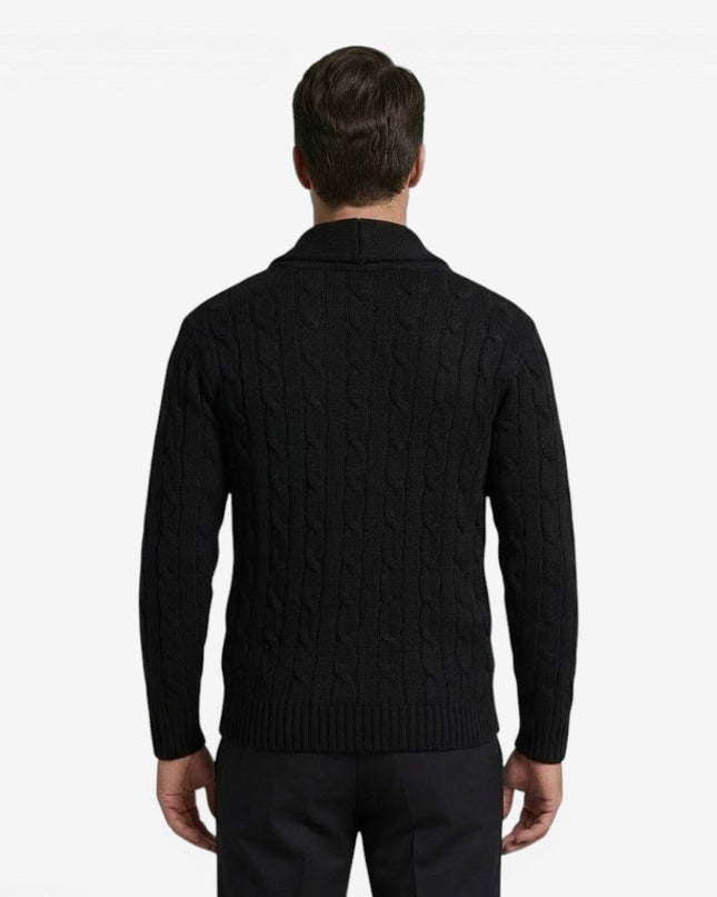 Men's Shawl Collar Cardigan in Regular Fit – Cable Knit Button Front