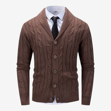 Men's Shawl Collar Cardigan in Regular Fit – Cable Knit Button Front