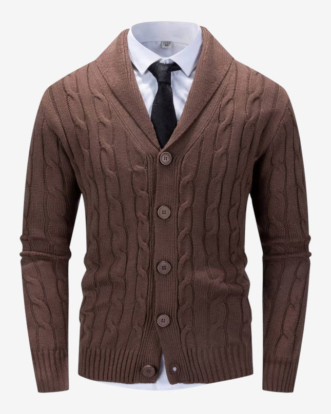 Men's Shawl Collar Cardigan in Regular Fit – Cable Knit Button Front