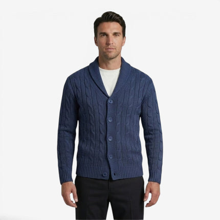 Men's Shawl Collar Cardigan in Regular Fit – Cable Knit Button Front